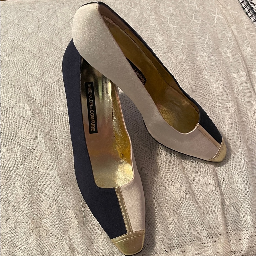Anne Klein Navy and Cream, 3” Heels with gold accents. - Picture 2 of 7